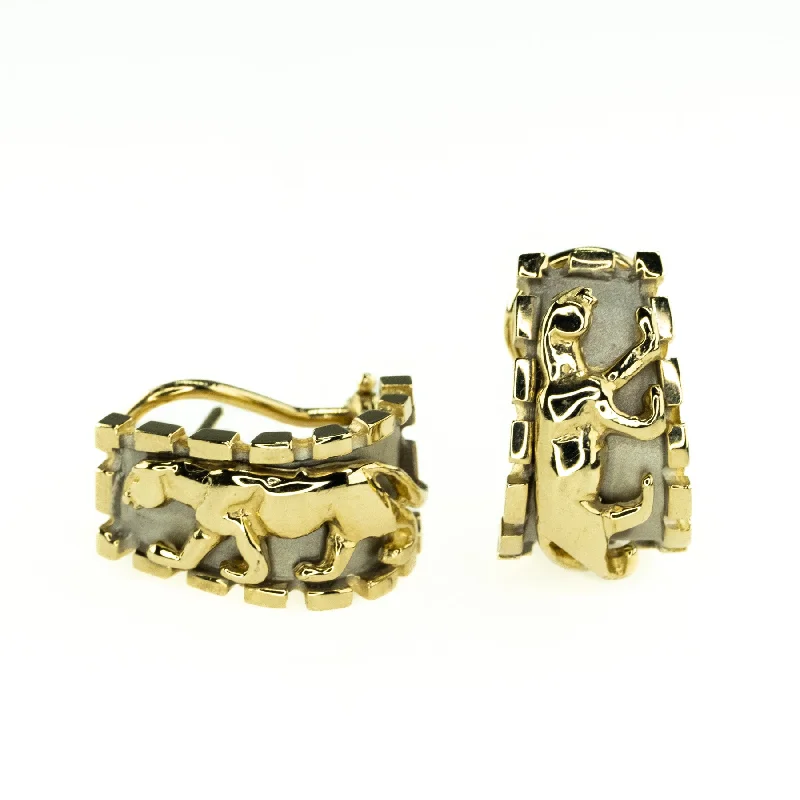 Chic Earrings for Evening Look-Panther Earrings in 14K Two Tone Gold