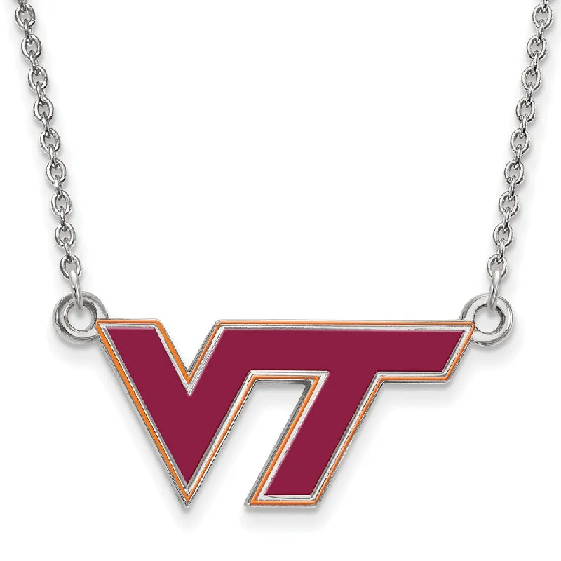 Beautiful Gold Necklace for Special Events-Sterling Silver Virginia Tech Small Enamel Pendant Necklace