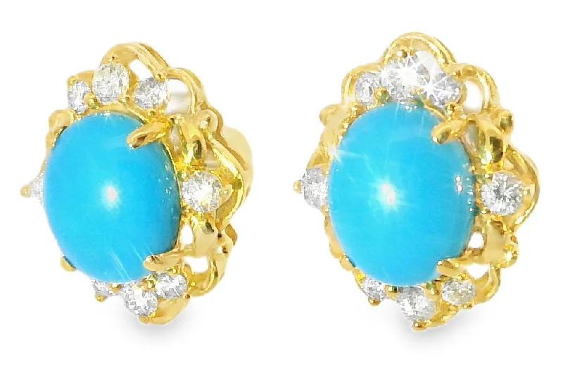 Gold Plated Earrings for Women-Fabulous Estate 18K White Gold Turquoise Diamond Stud Earrings