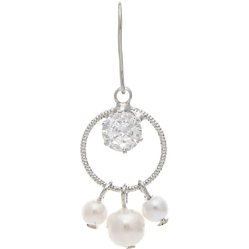 Modern Gold Earrings-Rain : Silver Cubic Zirconia Faux Pearl Circle Drop Earring