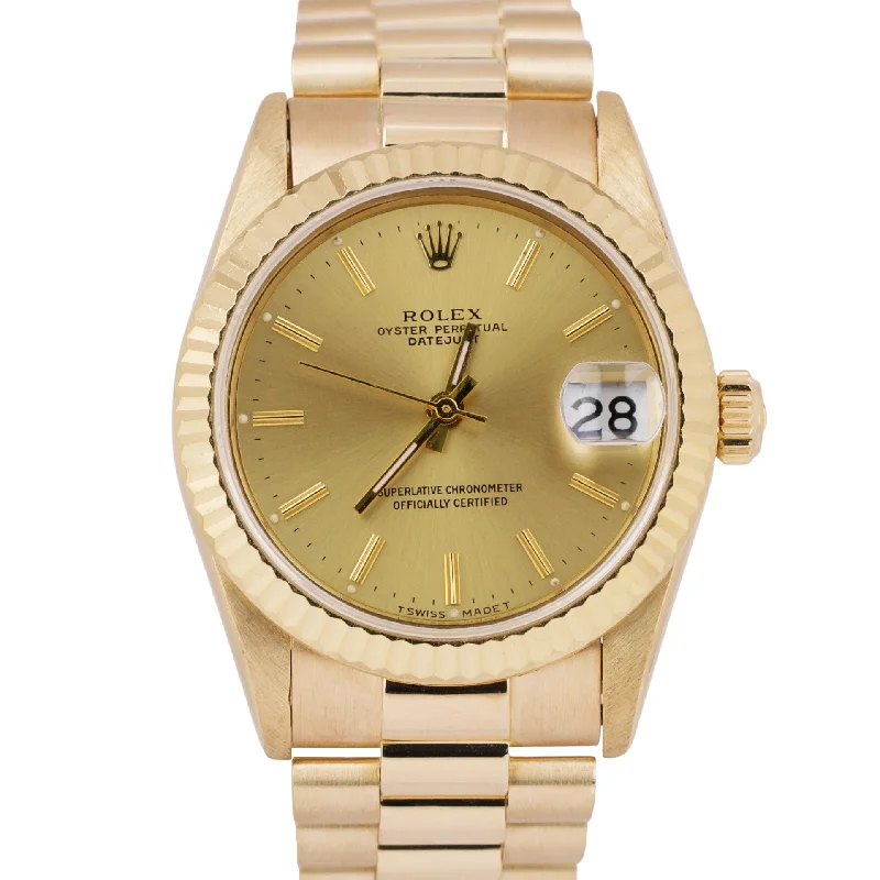 Best Watches for Running and Sports-Rolex DateJust President 31mm CHAMPAGNE 18K Yellow Gold Fluted Watch 68278