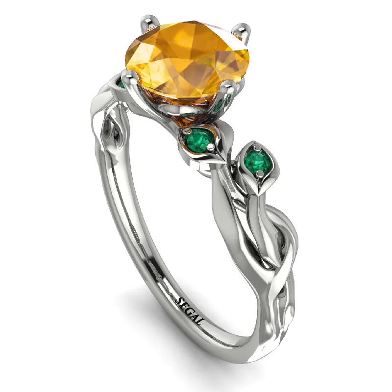 Custom Engraved Ring for Couples-14K Gold Radiant Yellow Diamond Flower Harmony Ring - Autumn No. 1006