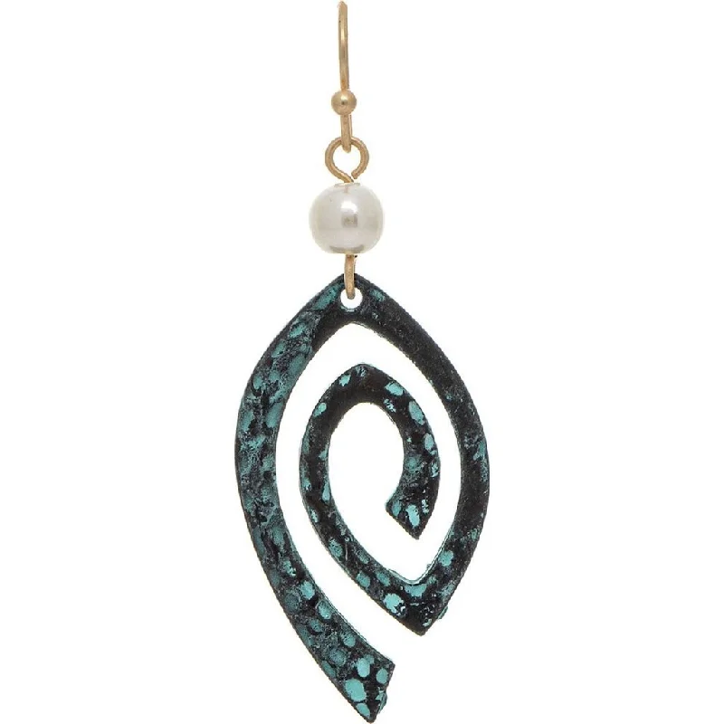 Large Hoop Earrings for Women-Rain : Patina Pearl Top Ellipse Spiral Earrings