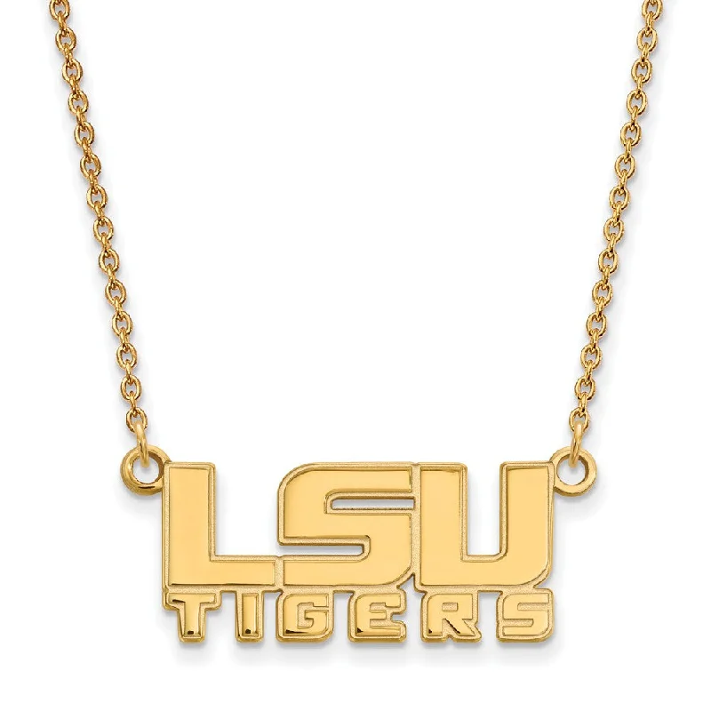 Vintage Gold Necklace for Women-14k Yellow Gold Louisiana State Small 'LSU' Pendant Necklace