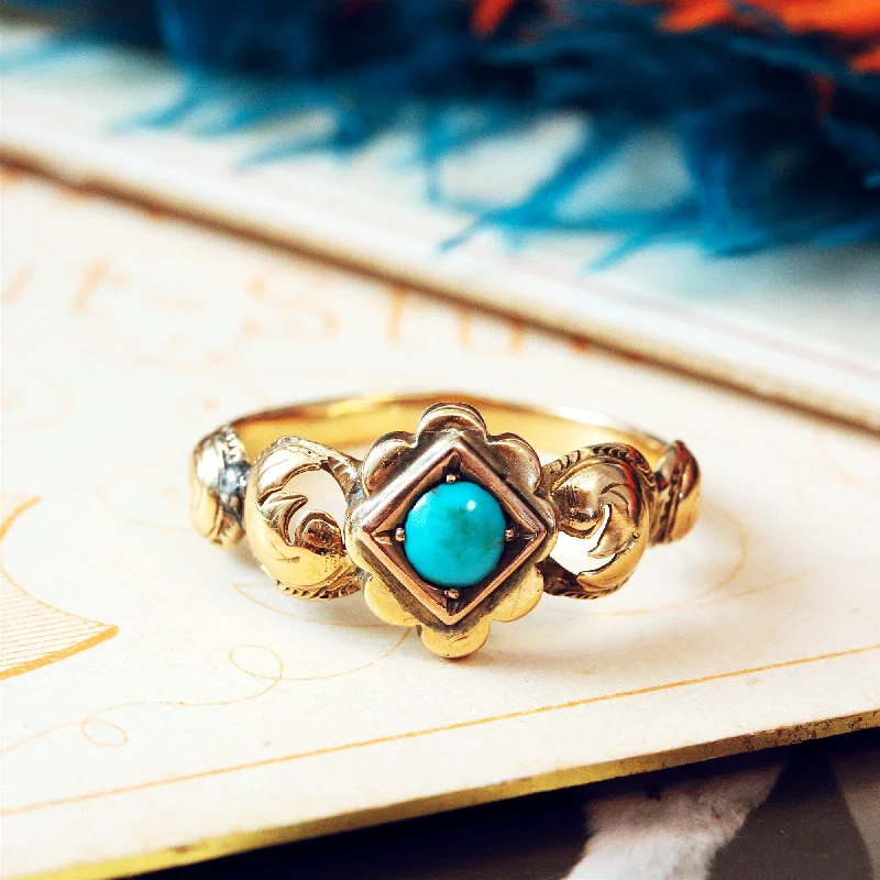 Unique Gemstone Ring-Early Victorian Turquoise and Gold Ring