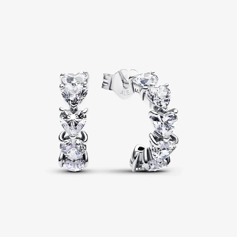 Beautiful Earrings for Fashionable Look-PANDORA : Sparkling Hearts Open Hoop Earrings