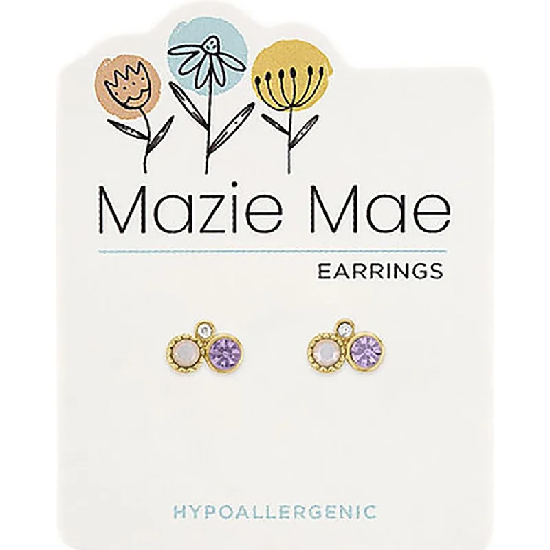 Silver Earrings for Women with Sensitive Skin-Center Court : Gold Purple Trio Mazie Mae Earrings