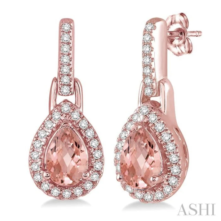 Acrylic Earrings for Casual Looks-6x4 MM Pear Shape Morganite and 1/5 Ctw Round Cut Diamond Earrings in 10K Rose Gold