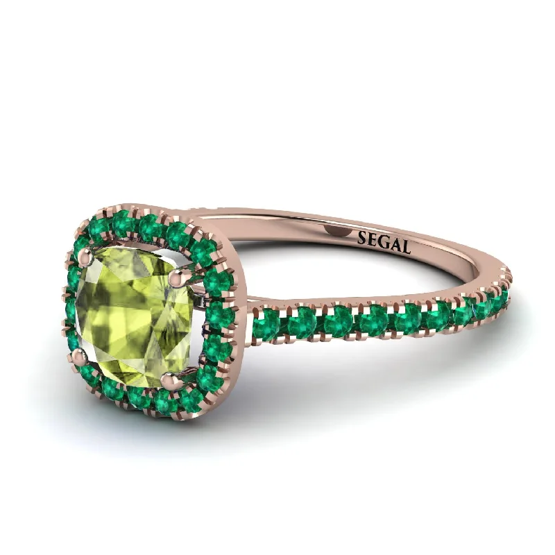 Sterling Silver Ring with Gemstones-Cushion Peridot Halo Engagement Ring - Jade No. 705