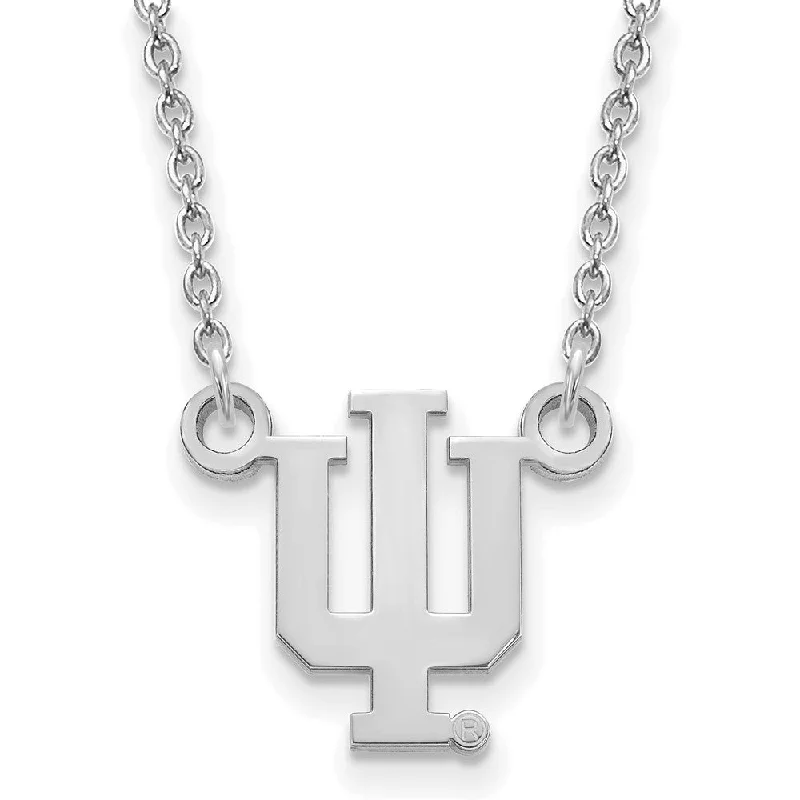 Modern Gemstone Necklace for Every Day-Sterling Silver Indiana U Small 'IU' Letter Pendant Necklace