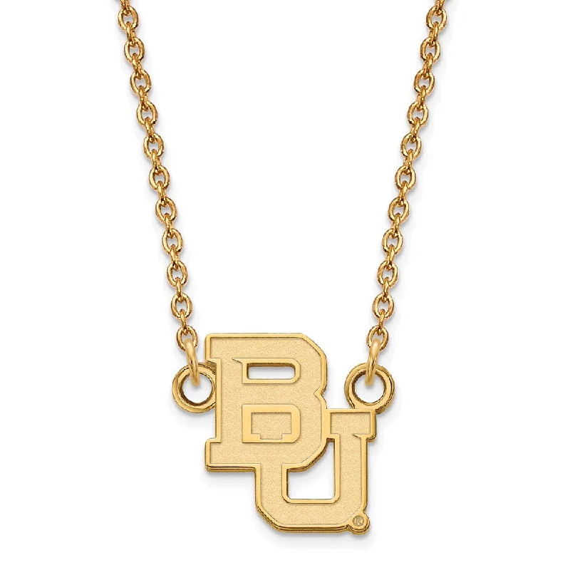 Gold Heart Necklace for Gifts-14k Yellow Gold Baylor U Small 'BU' Pendant Necklace