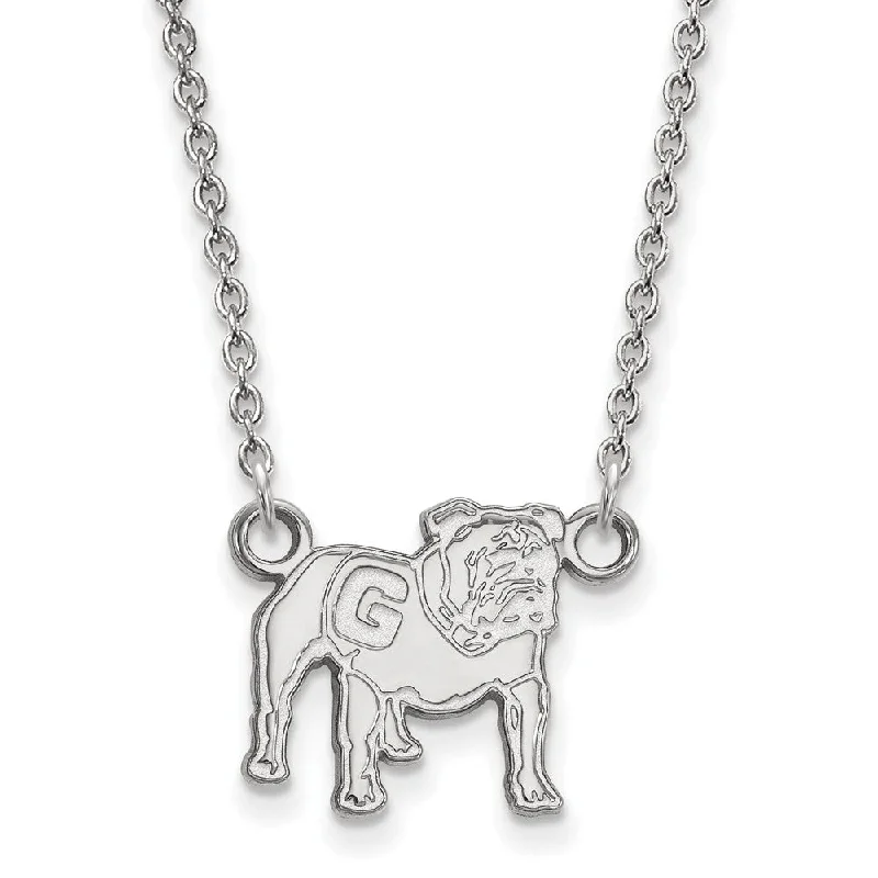 Personalized Gold Necklace for Family-14k White Gold U of Georgia Standing Bulldog Pendant Necklace