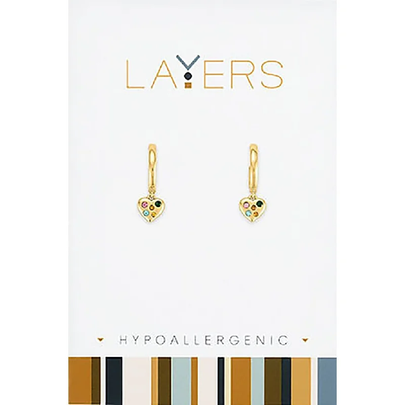 Simple Hoop Earrings for Casual Looks-Center Court: Gold Multi Color Heart Huggie Layers Earrings