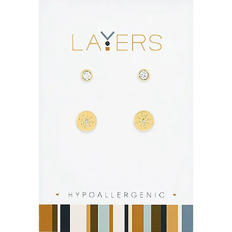 Beautiful Gem Earrings for Party-Center Court: Gold Cubic Zirconia & Studded Sun Duo Layers Earrings