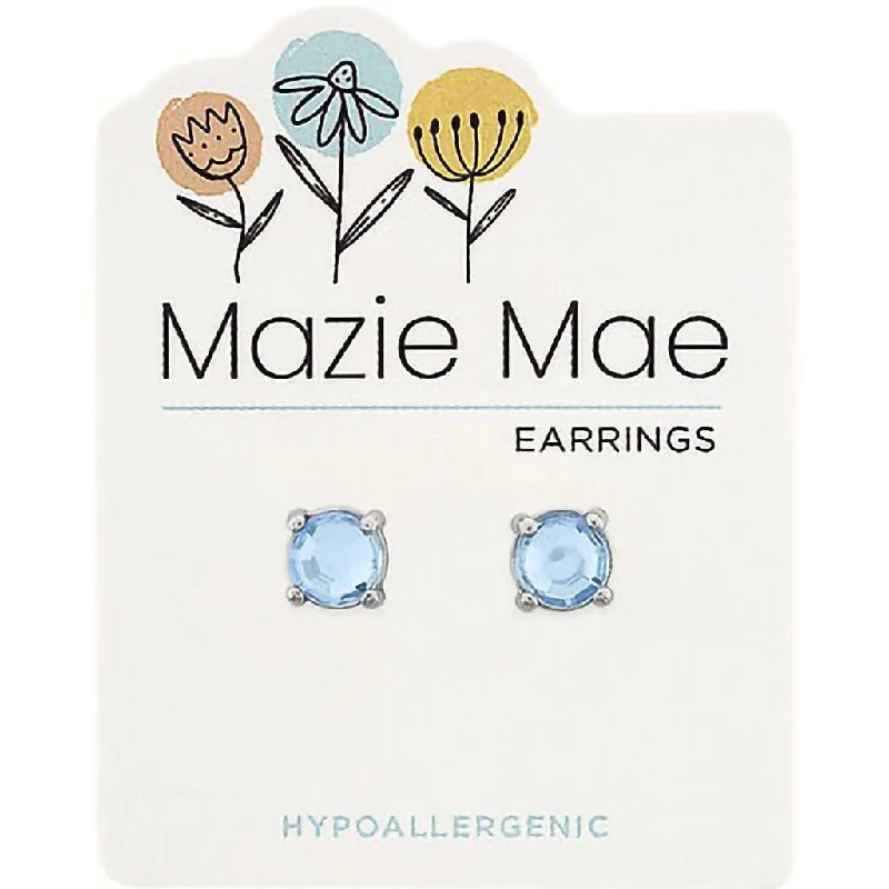 Small Drop Earrings for Casual Style-Center Court: Silver Light Saphire Solitaire Stud Mazie Mae Earring