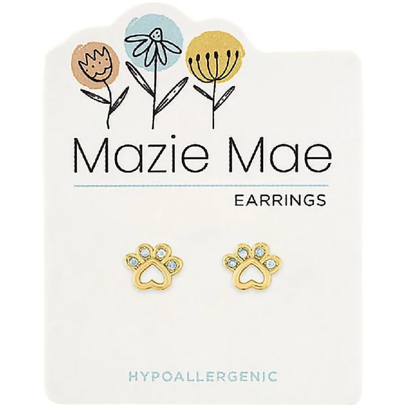 Stud Earrings for Every Day-Center Court : Gold Opal Paw Print Stud Mazie Mae Earrings