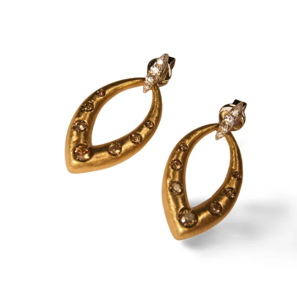 Artistic Drop Earrings for Fashion Lovers-Magnificent Cordova 14K Two-Tone Gold Champagne Diamond Designer Earrings