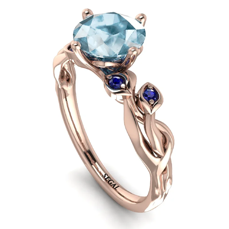 Elegant Gold Ring for Brides-14K Gold Radiant Aquamarine Flower Harmony Ring - Autumn No. 414