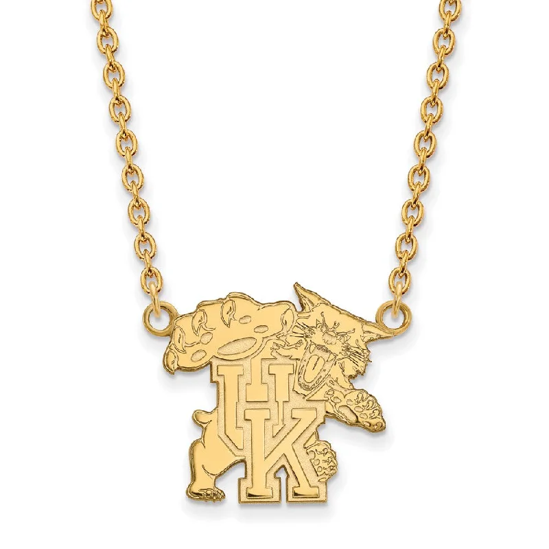 Gold Plated Necklace for Brides-14k Gold Plated Silver U of Kentucky Wildcat UK Pendant Necklace