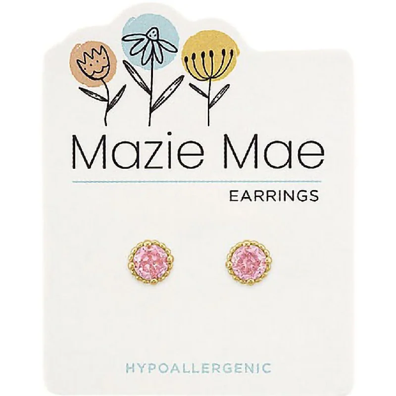 Sparkling Silver Earrings for Women-Center Court: Gold Beaded Rose Stud Mazie Mae Earring