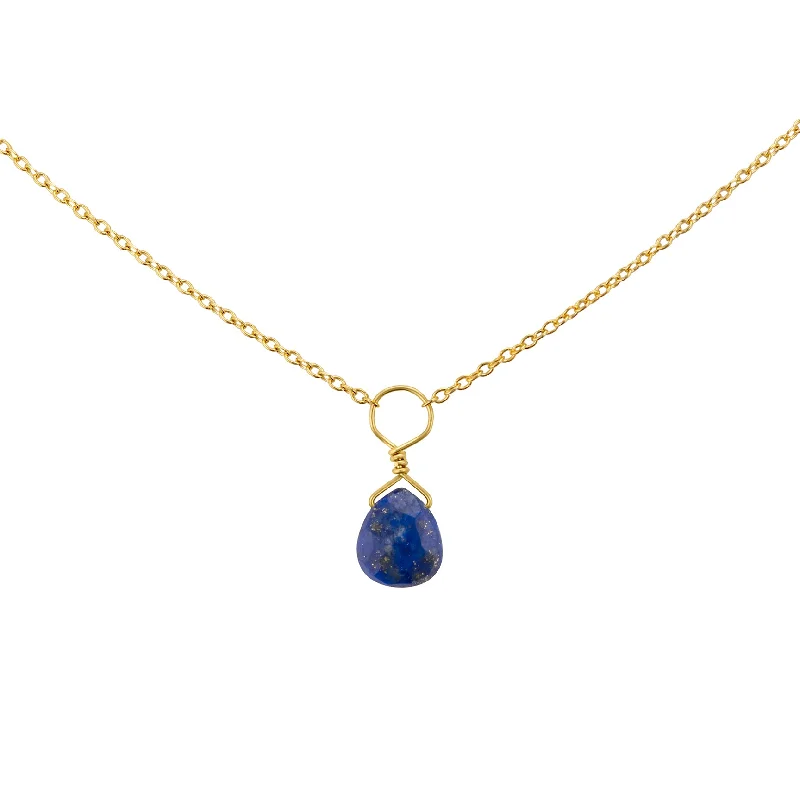 Colorful Gemstone Necklace-Tiny Lapis Lazuli Drop Necklace