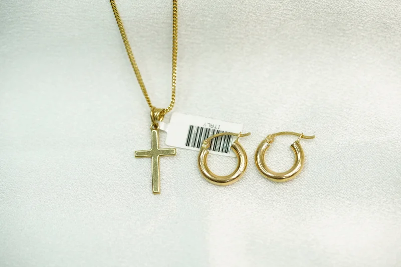 Minimalist Necklace for Every Day-10k Cross Necklace and FREE Earring