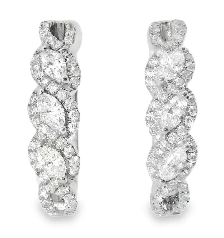 Beautiful Earrings for Fashionable Look-Fabulous 14K White Gold Marquise Diamond Huggie Earrings