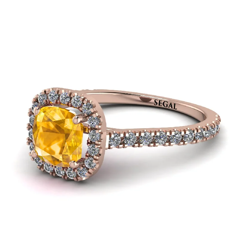 Modern Wedding Ring Set for Women-Cushion Yellow Diamond Halo Engagement Ring - Jade No. 1002