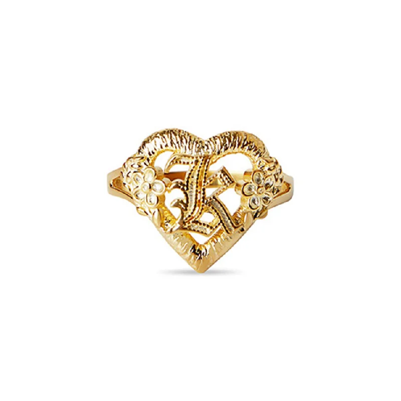 Chunky Statement Ring for Women-THE CUTOUT OLD ENGLISH FLOWER HEART LETTER RING