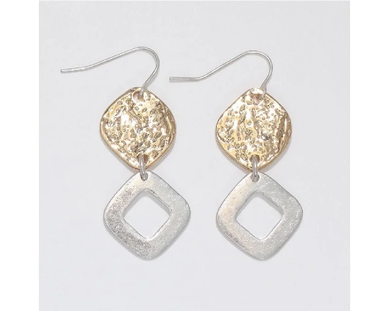 Geometric Silver Earrings for Style-Periwinkle by Barlow : Two-tone textured shapes - Earrings