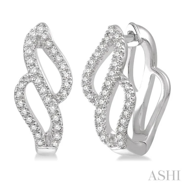 Silver Earrings for Women with Sensitive Skin-1/5 Ctw Curvy 8-Shape Round Cut Diamond Hoop Earrings in 10K White Gold