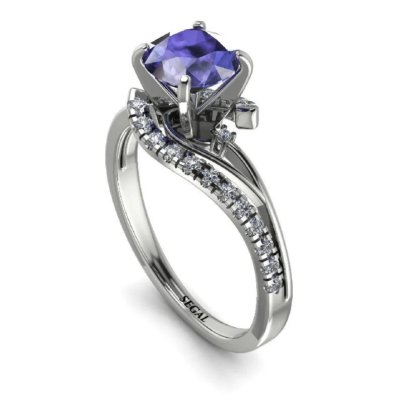 Personalized Birthstone Ring for Brides-Twist Shank Tanzanite Engagement Ring - Maria No. 203