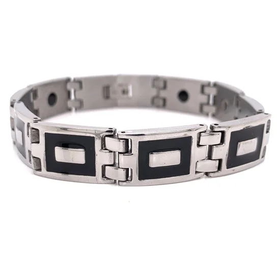 Fashionable Bracelet for Summer Style-Black & Stainless Steel Magnetic Bracelet / MBS0037