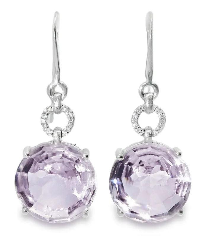 Artistic Pearl Earrings-Unique 18K White Gold Diamond Cabochon Amethyst Hanging Earrings