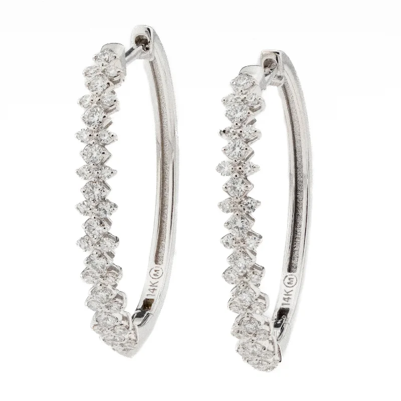 Beautiful Earrings for Weddings-0.64ctw Diamond Hoop Earrings in 14K White Gold