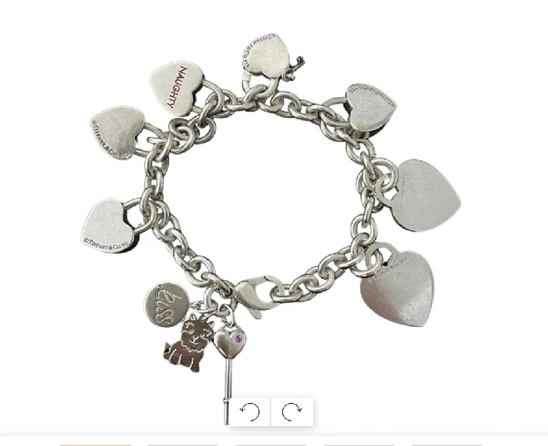 Handcrafted Bracelet with Sterling Silver-Tiffany and Co. 7 Heart Charm Bracelet Sterling Silver