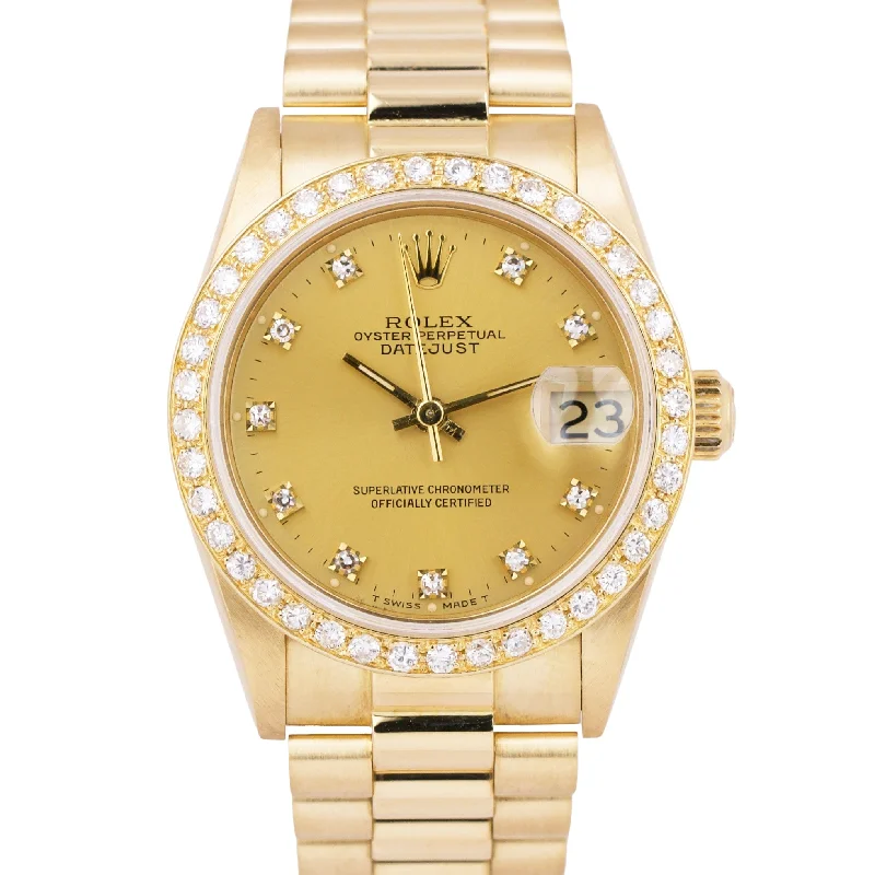 Trendy Watches for Young Men and Women-Rolex DateJust President 31mm CHAMPAGNE DIAMOND 18K Yellow Gold Date Watch 68278