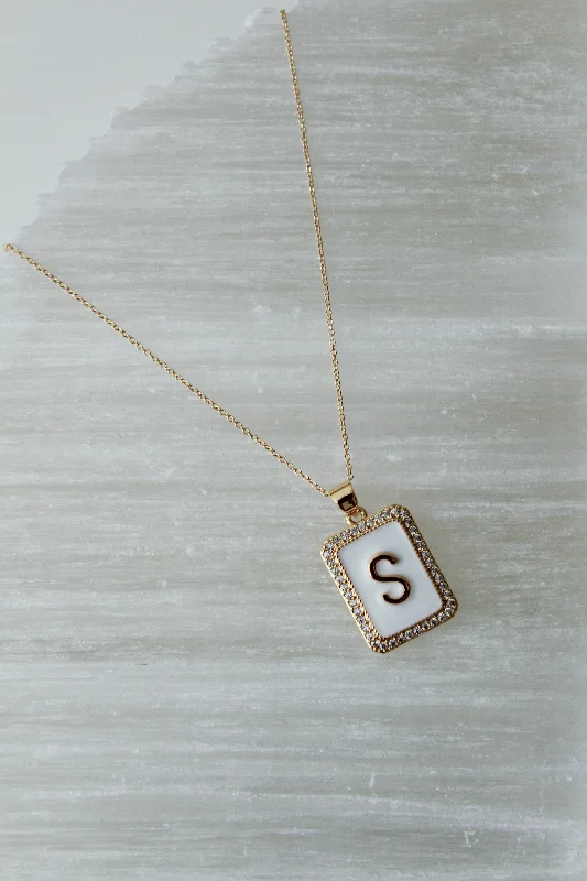 Long Silver Necklace for Women-White Letter Necklace