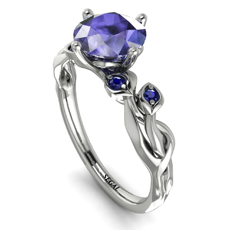 Designer Wedding Band for Men-14K Gold Radiant Tanzanite Flower Harmony Ring - AutumnNo. 215