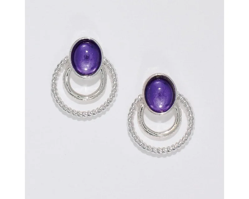 Round Earrings for Every Occasion-Periwinkle by Barlow : Double silver rings with blue-violet gem - Earrings