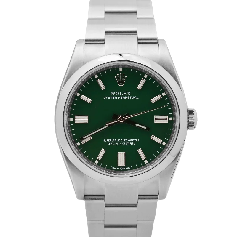 Fashion Watches with Stylish Watch Faces-NEW UNWORN Rolex Oyster Perpetual 36mm PAPERS Green Stainless Steel 126000 B+P