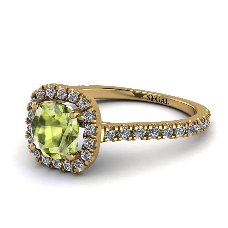 Elegant Silver Ring for Everyday Wear-Cushion Peridot Halo Engagement Ring - Jade No. 701