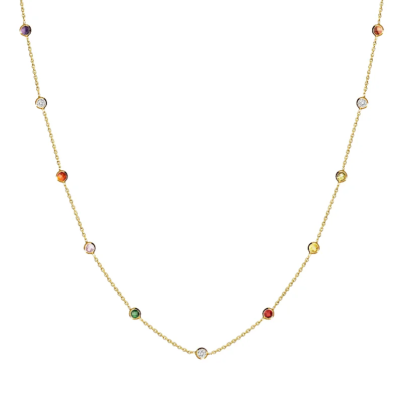 Diamond Pendant Necklace-Rainbow Bezel - Set Stone Necklace - 14 karat gold necklace for women, zirconia stones