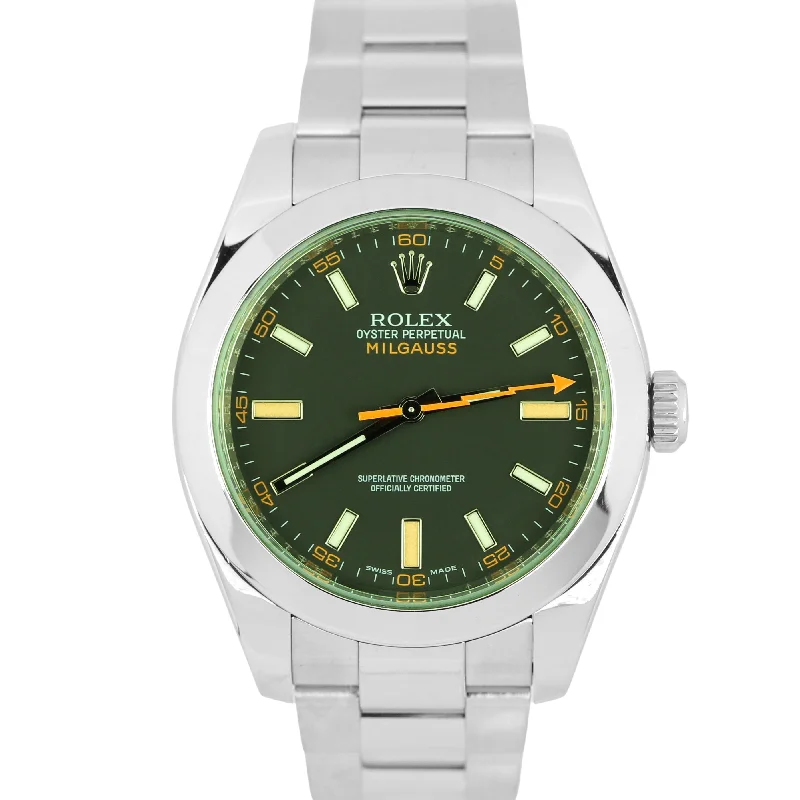 Sports Watches for Men with Water Resistance-Rolex Milgauss Green Anniversary Crystal Black 40mm Stainless 116400 GV Watch