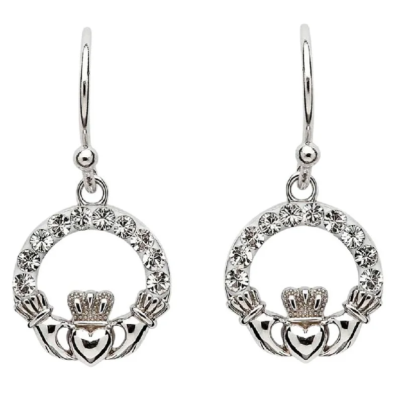 Gemstone Earrings for Luxury Look-Shanore : Claddagh Earrings Adorned With Crystals