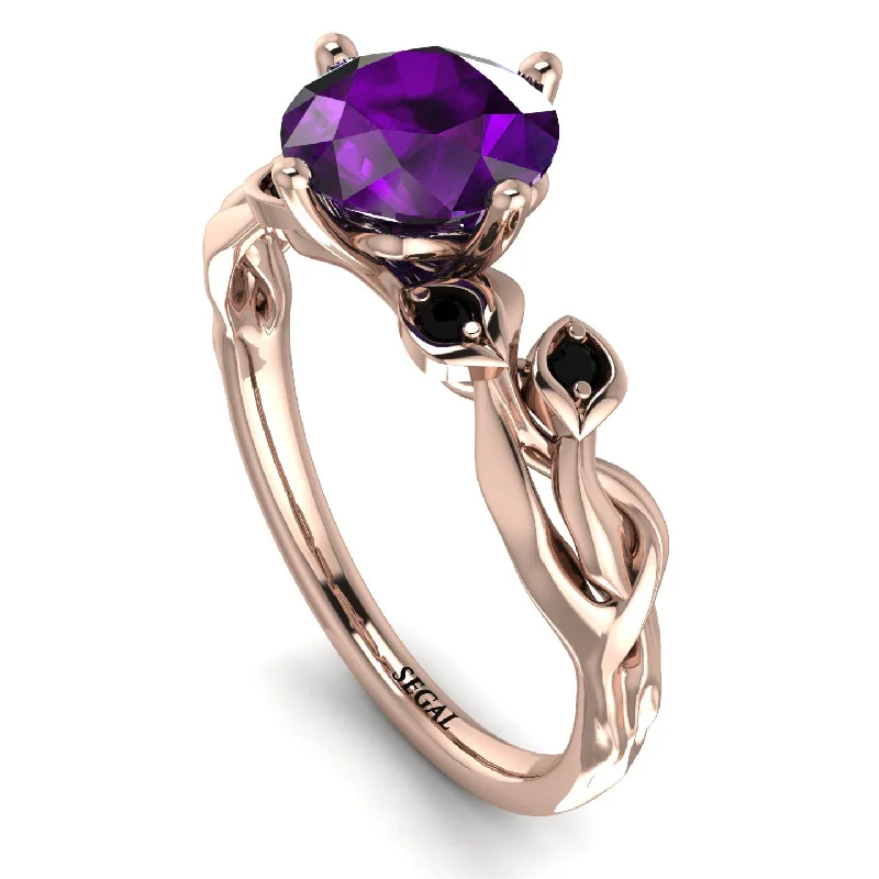 Simple Wedding Ring for Men and Women-14K Gold Radiant Amethyst Flower Harmony Ring - Autumn No. 308