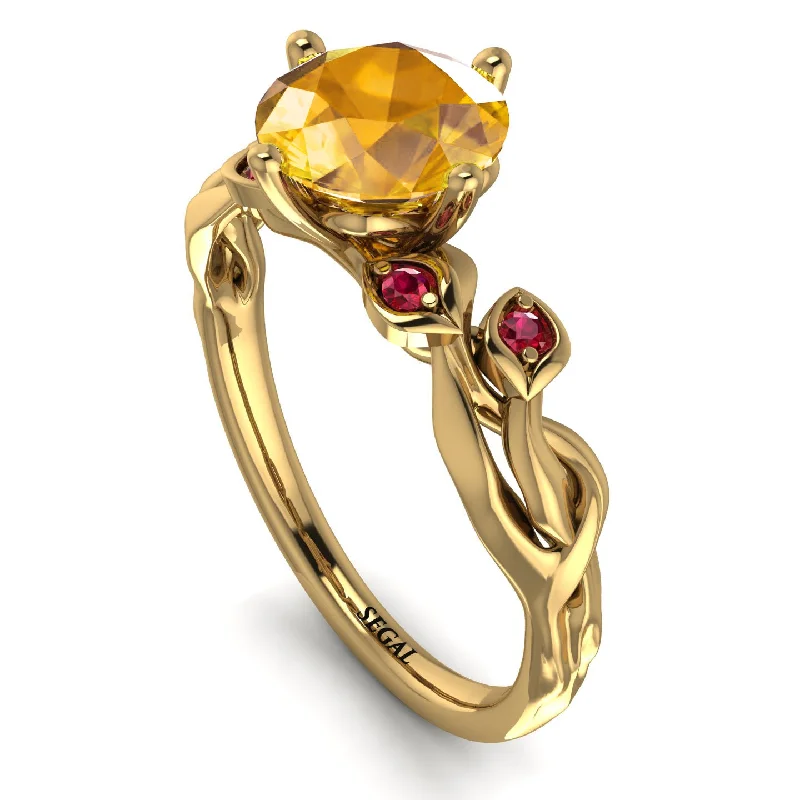 Simple Gold Band Ring-14K Gold Radiant Yellow Diamond Flower Harmony Ring - Autumn No. 1010