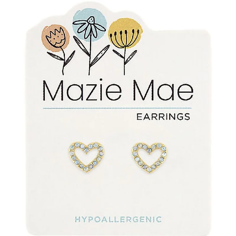 Ethnic Earrings for Traditional Wear-Center Court : Gold Open CZ Heart Stud Mazie Mae Earrings