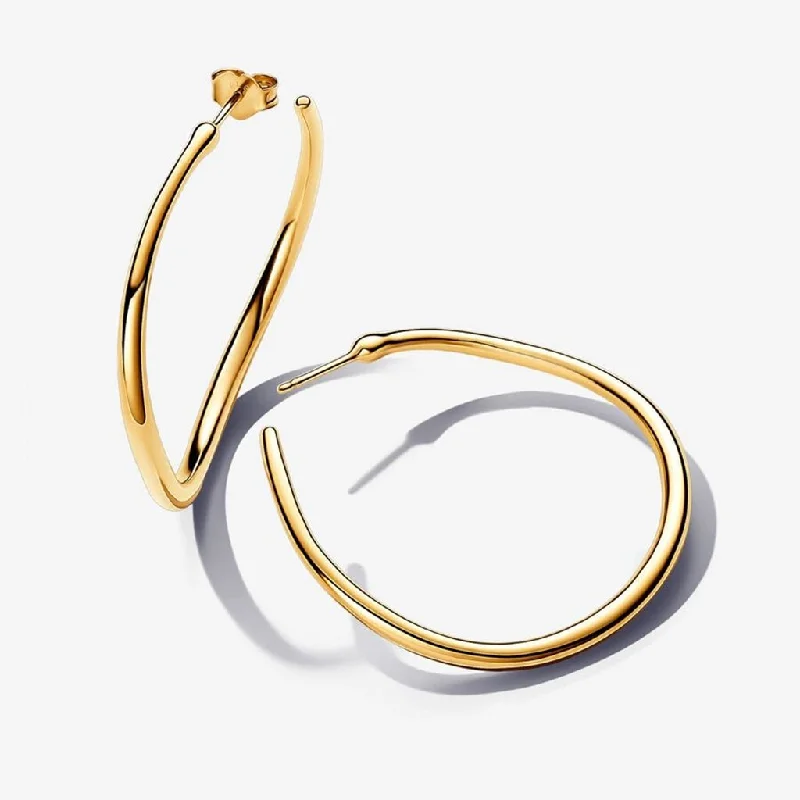 Elegant Pearl Earrings for Wedding-PANDORA : Organically Shaped 42 mm Open Hoop Earrings in Gold