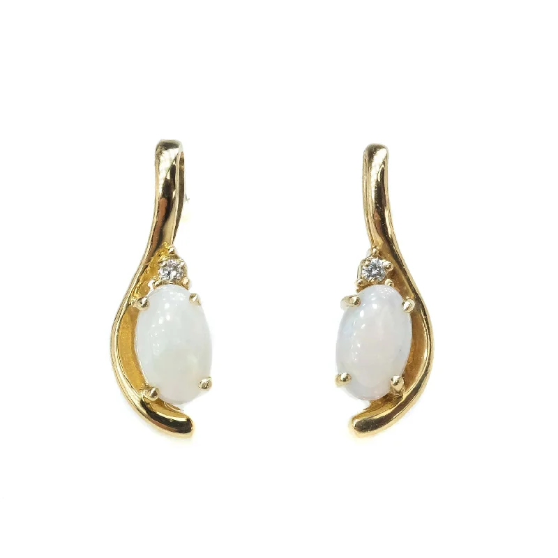 Unique Earrings for Trendy Looks-Opal and Diamond Stud Earrings in 14K Yellow Gold